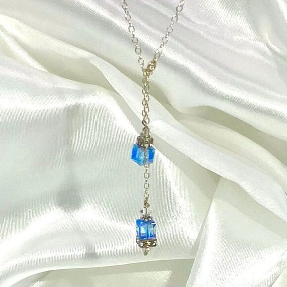 AIC# Sterling & Ice Blue Crystal Necklace - Picture 9 of 11